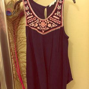 Loose fitting embroidered tank